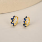 Sapphire Blue Baguette CZ Cluster Huggie Hoop in Sterling Silver, Silver or Gold, Geometric Hoop Earrings, Irregular Shaped