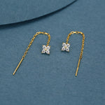 Hydrangea Flower CZ Threader Earrings in Sterling Silver, Silver or Gold, Four Dot Crystal Ear Threaders, Flower CZ Earrings