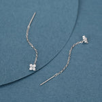 Hydrangea Flower CZ Threader Earrings in Sterling Silver, Silver or Gold, Four Dot Crystal Ear Threaders, Flower CZ Earrings