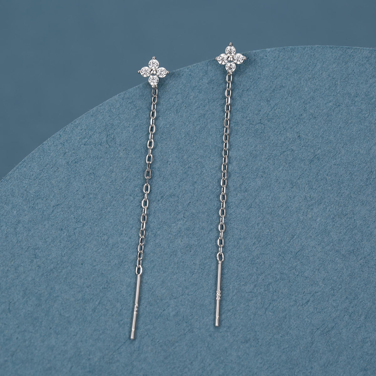 Hydrangea Flower CZ Threader Earrings in Sterling Silver, Silver or Gold, Four Dot Crystal Ear Threaders, Flower CZ Earrings
