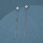 Hydrangea Flower CZ Threader Earrings in Sterling Silver, Silver or Gold, Four Dot Crystal Ear Threaders, Flower CZ Earrings