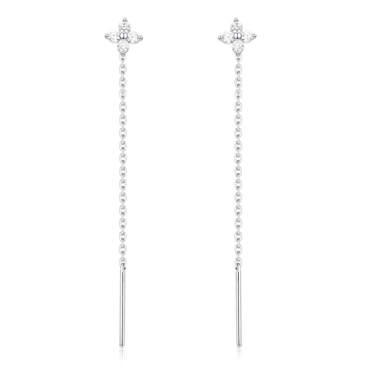 Hydrangea Flower CZ Threader Earrings in Sterling Silver, Silver or Gold, Four Dot Crystal Ear Threaders, Flower CZ Earrings