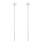 Hydrangea Flower CZ Threader Earrings in Sterling Silver, Silver or Gold, Four Dot Crystal Ear Threaders, Flower CZ Earrings