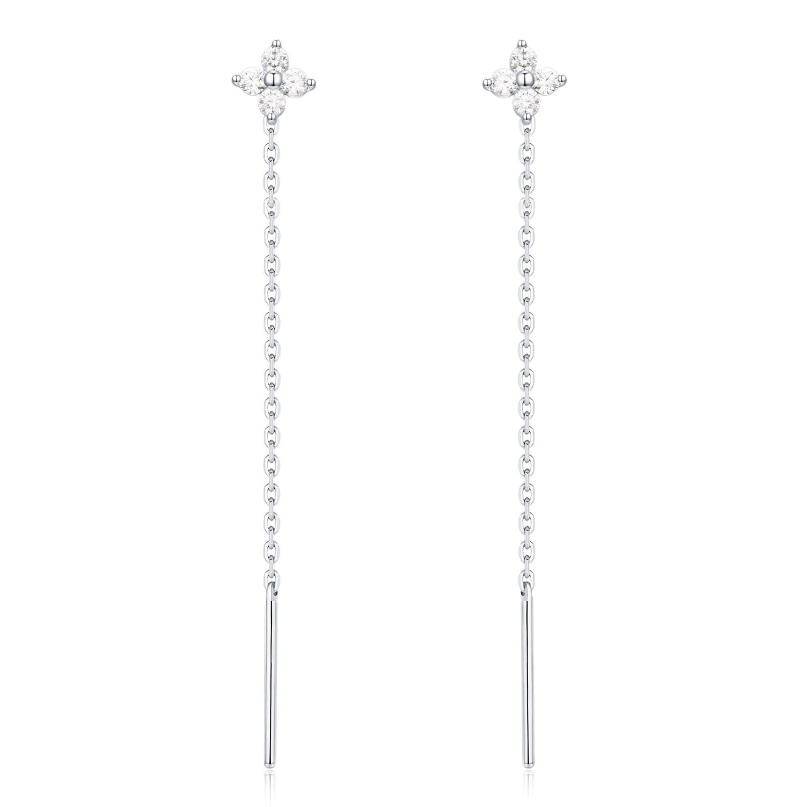 Hydrangea Flower CZ Threader Earrings in Sterling Silver, Silver or Gold, Four Dot Crystal Ear Threaders, Flower CZ Earrings