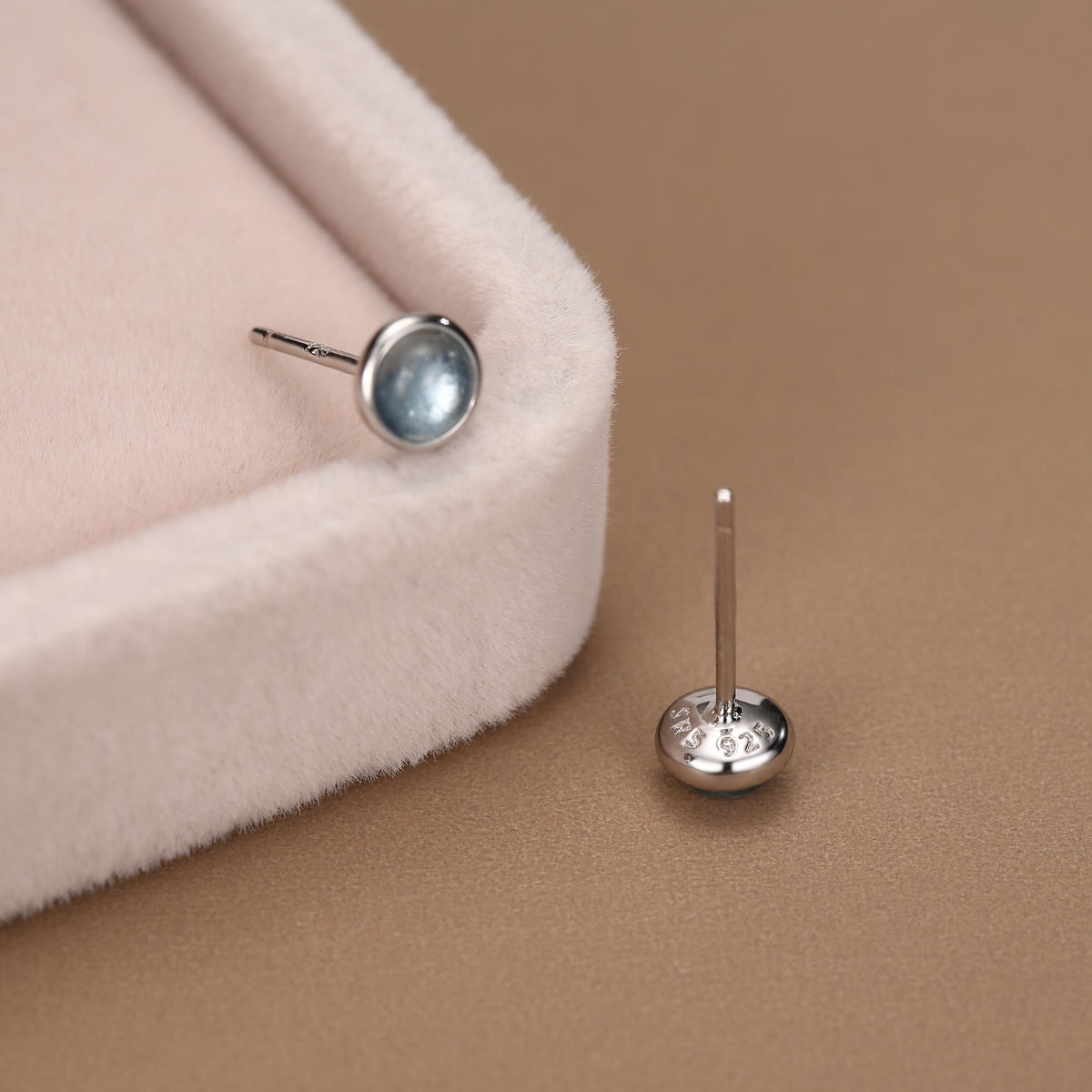 Sterling Silver Aquamarine Bezel Stud Earrings, 4mm Genuine Aquamarine Stone, Semi-precious Jewellery