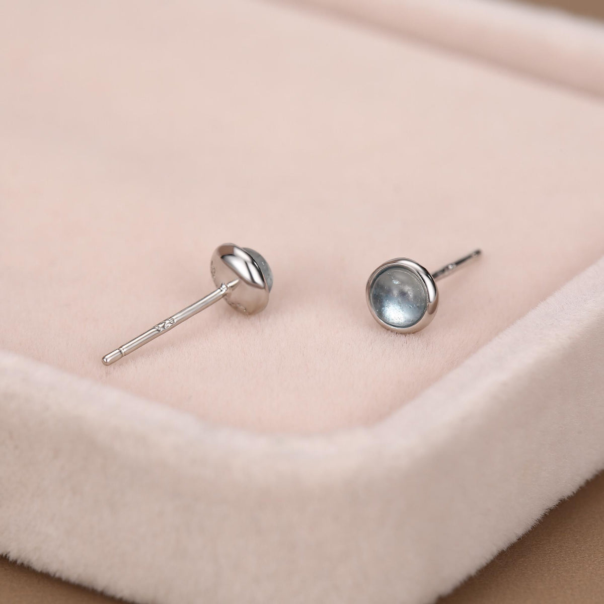 Sterling Silver Aquamarine Bezel Stud Earrings, 4mm Genuine Aquamarine Stone, Semi-precious Jewellery
