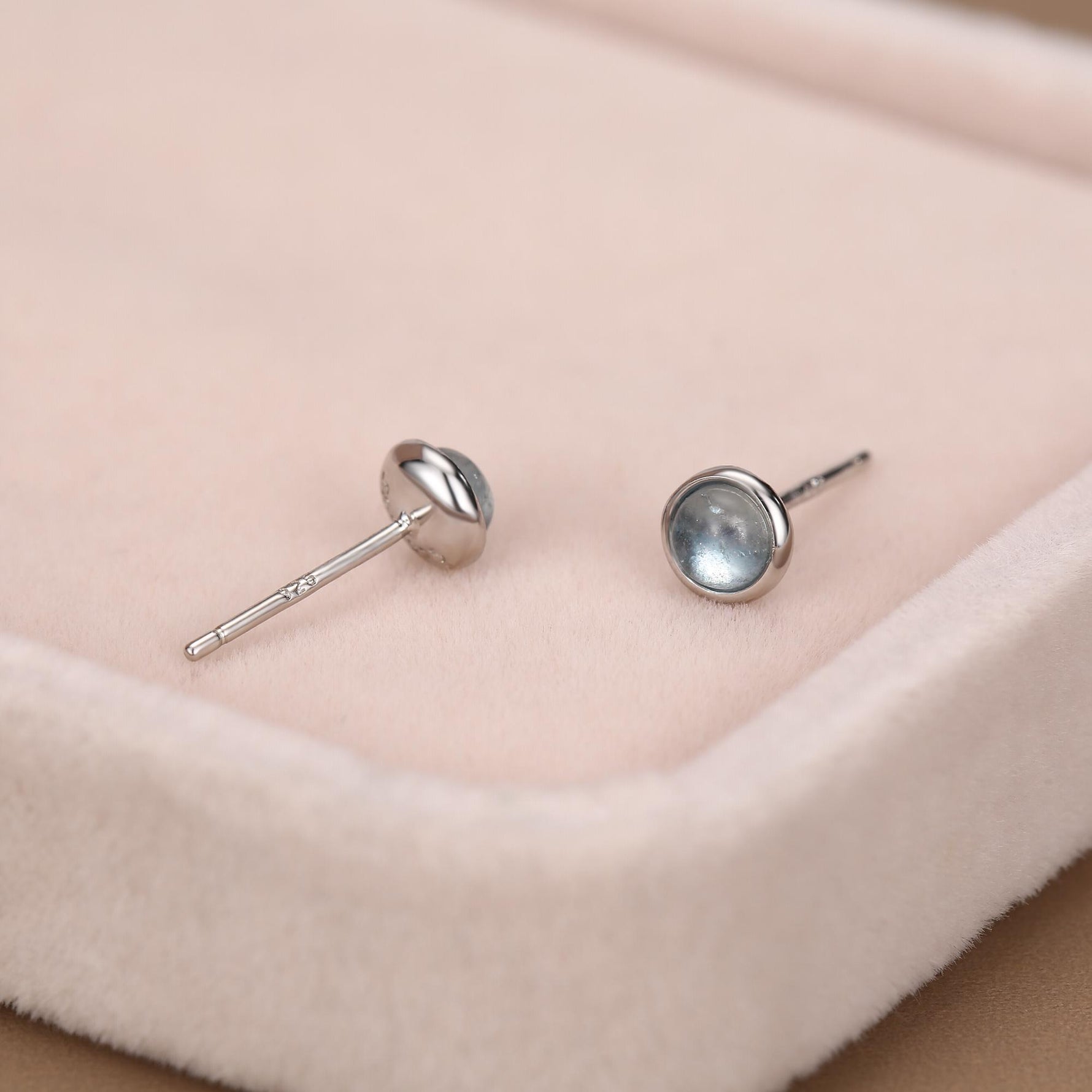 Sterling Silver Aquamarine Bezel Stud Earrings, 4mm Genuine Aquamarine Stone, Semi-precious Jewellery