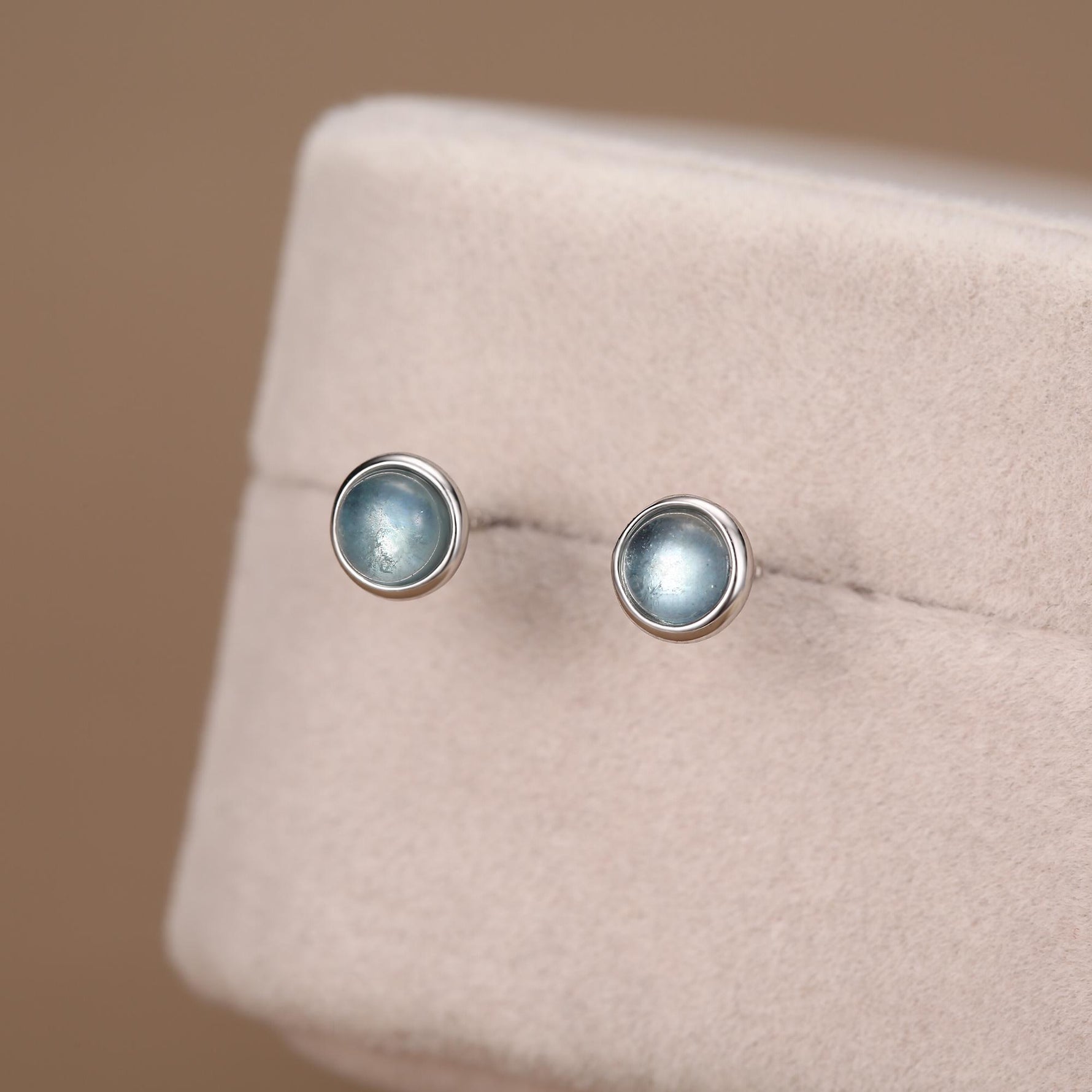 Sterling Silver Aquamarine Bezel Stud Earrings, 4mm Genuine Aquamarine Stone, Semi-precious Jewellery