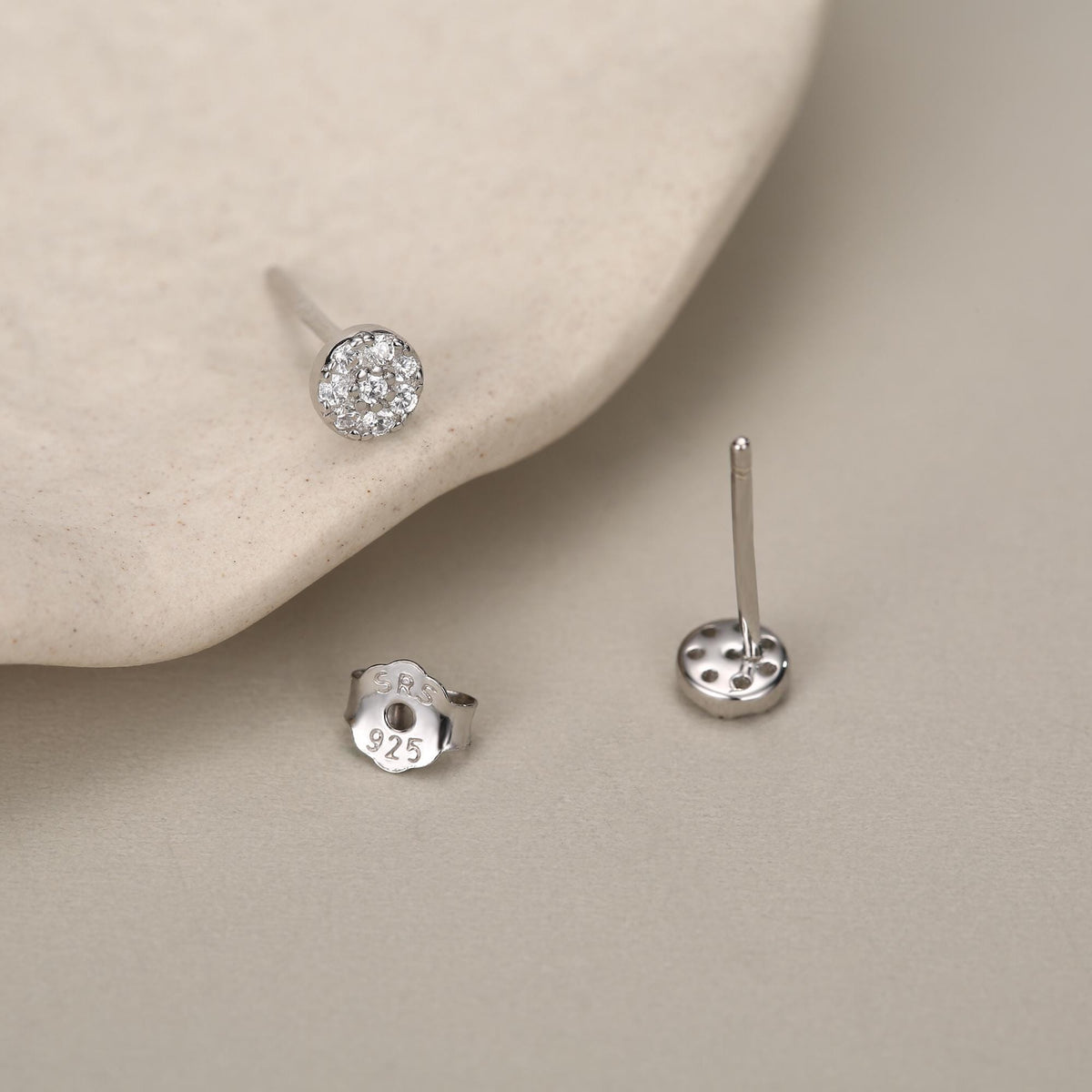 Extra Tiny Round Disk Stud Earrings in Sterling Silver, CZ Coin Earrings, Tiny Circle Stud, CZ Pave Coin Earrings, Silver or Gold