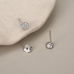 Extra Tiny Round Disk Stud Earrings in Sterling Silver, CZ Coin Earrings, Tiny Circle Stud, CZ Pave Coin Earrings, Silver or Gold