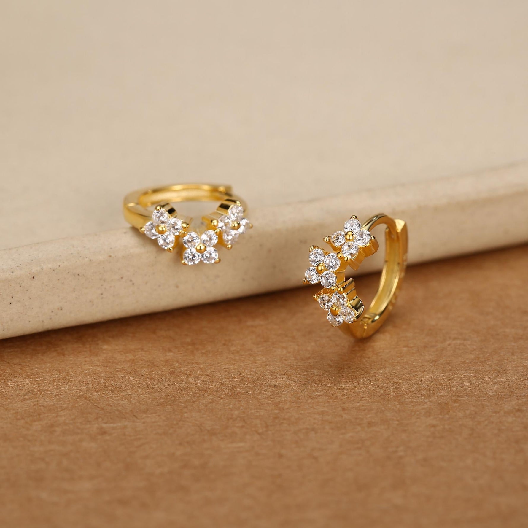 Hydrangea Flower Bouquet CZ Huggie Hoop Earrings in Sterling Silver, Silver or Gold or Rose Gold, CZ Hoops, Flower Hoops, Dainty CZ Hoops