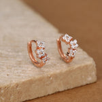 Hydrangea Flower Bouquet CZ Huggie Hoop Earrings in Sterling Silver, Silver or Gold or Rose Gold, CZ Hoops, Flower Hoops, Dainty CZ Hoops
