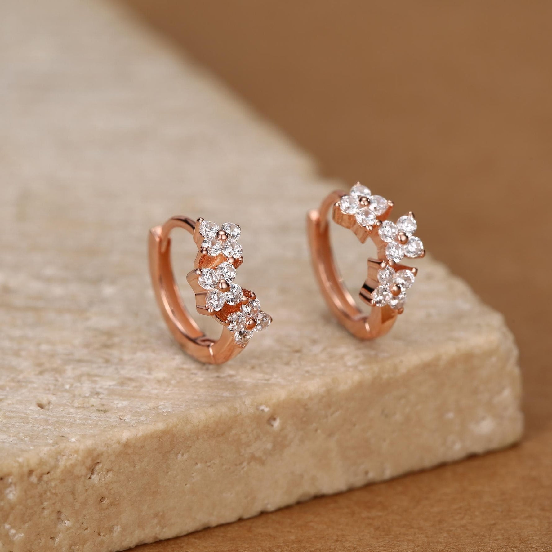 Hydrangea Flower Bouquet CZ Huggie Hoop Earrings in Sterling Silver, Silver or Gold or Rose Gold, CZ Hoops, Flower Hoops, Dainty CZ Hoops