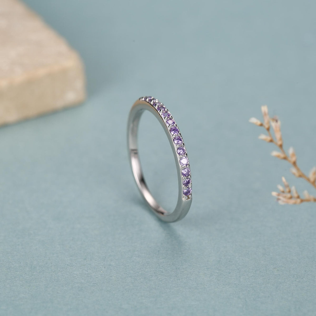 Lilac Purple Amethyst Half Eternity Ring