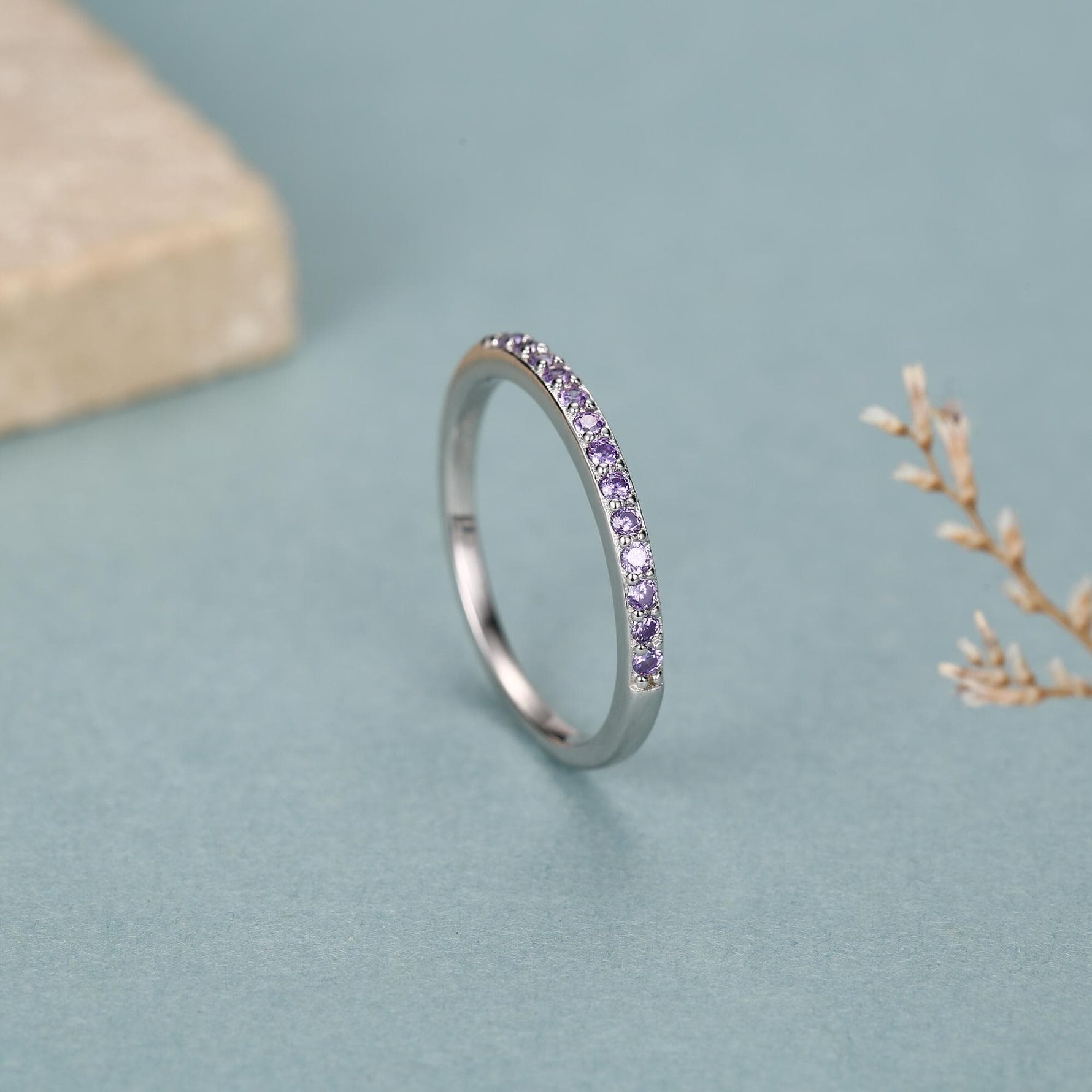 Lilac Purple Amethyst Half Eternity Ring