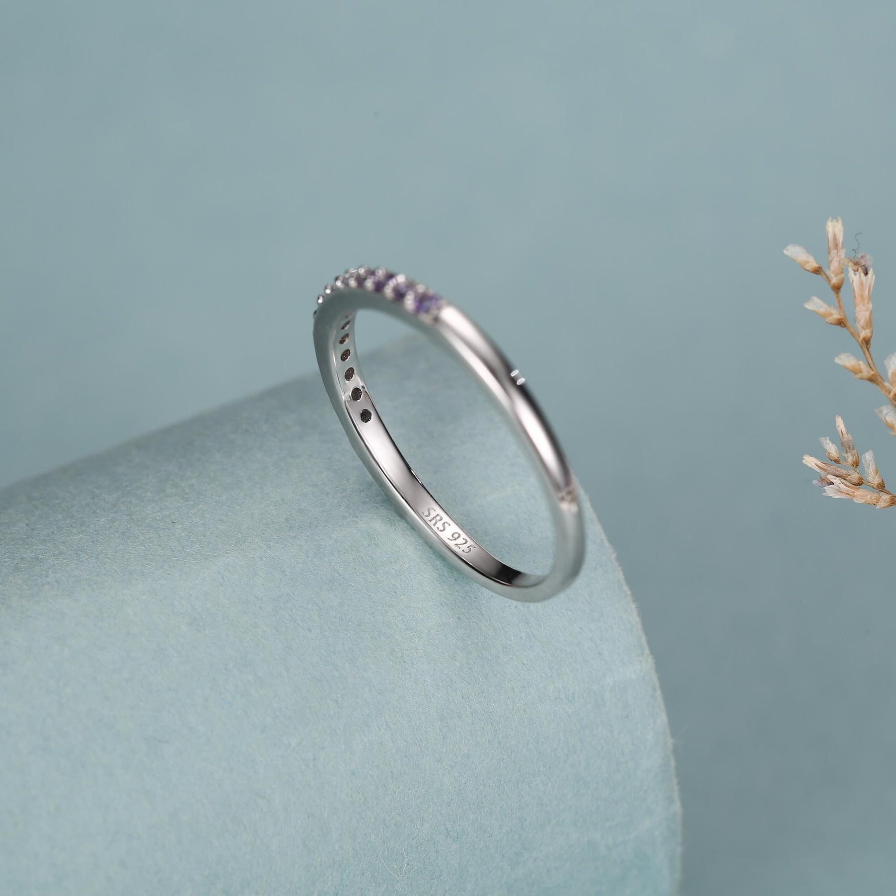 Lilac Purple Amethyst Half Eternity Ring