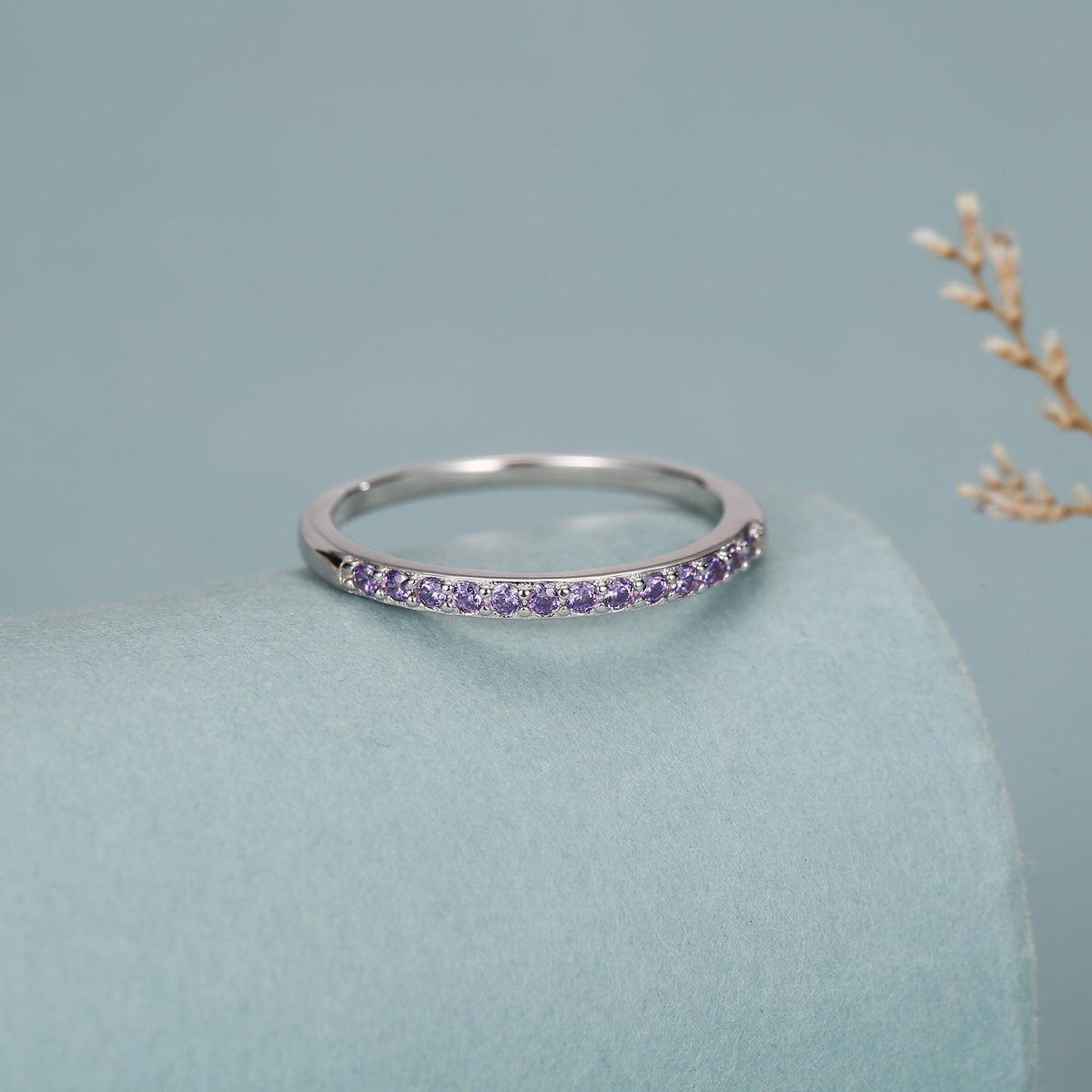 Lilac Purple Amethyst Half Eternity Ring
