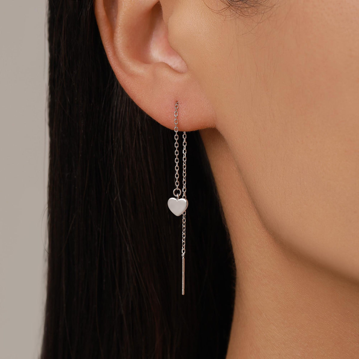 Mismatched Tiny Heart Threader Earrings in Sterling Silver, 9cm, Silver, Gold or Rose Gold, Heart Ear Threaders, Single or Double Piercing