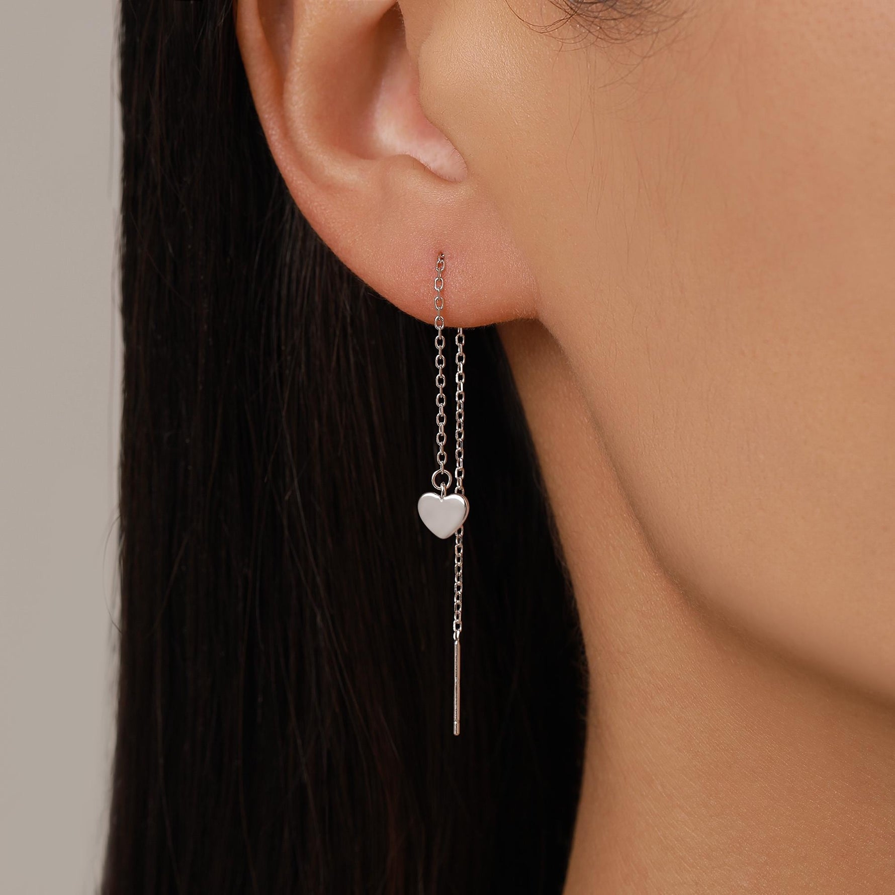 Mismatched Tiny Heart Threader Earrings in Sterling Silver, 9cm, Silver, Gold or Rose Gold, Heart Ear Threaders, Single or Double Piercing