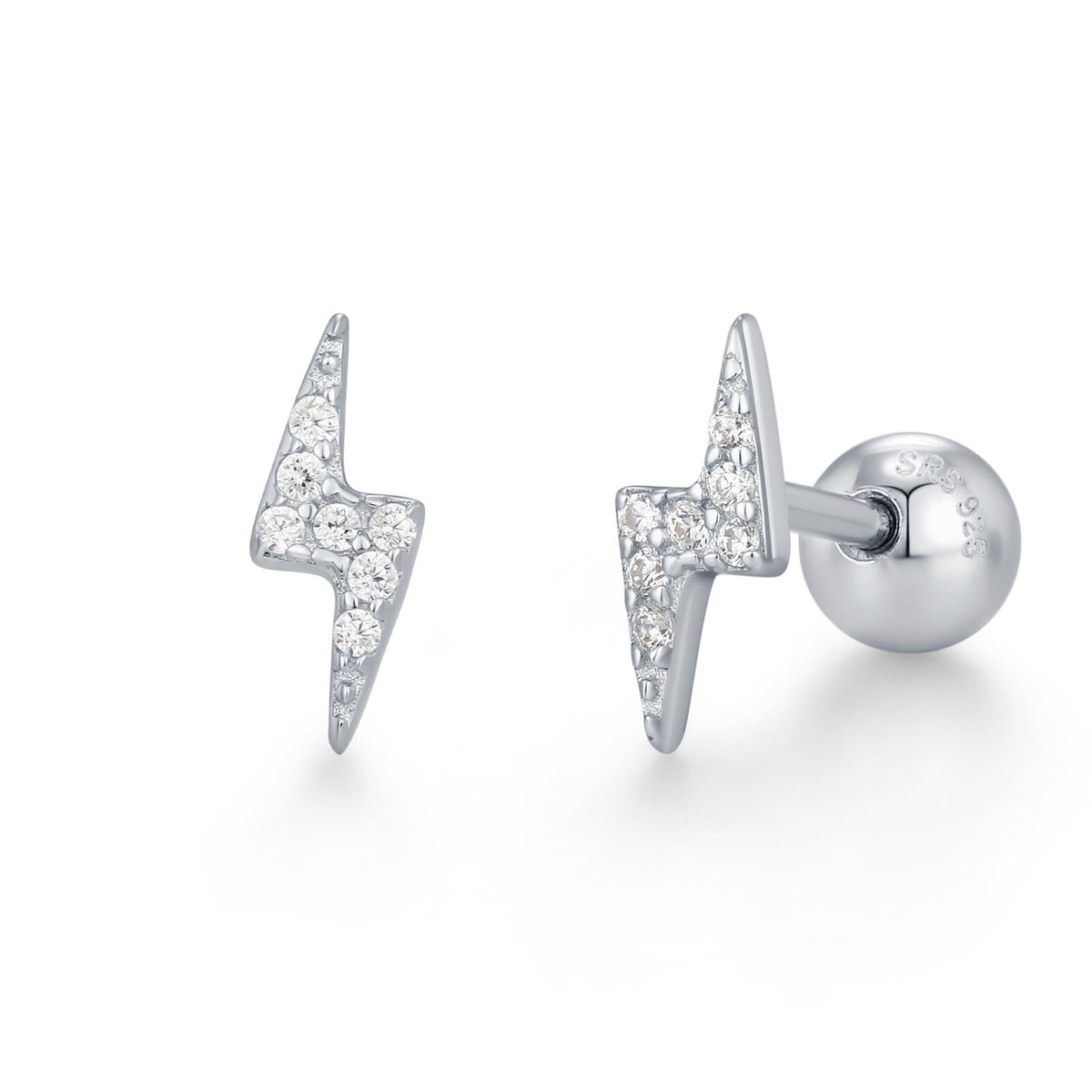 CZ Lightning Bolt Screw Back Earrings in Sterling Silver, Lightning Bolt Barbell Earrings, Silver, Gold and Rose Gold, Bolt Screwback