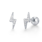 CZ Lightning Bolt Screw Back Earrings in Sterling Silver, Lightning Bolt Barbell Earrings, Silver, Gold and Rose Gold, Bolt Screwback