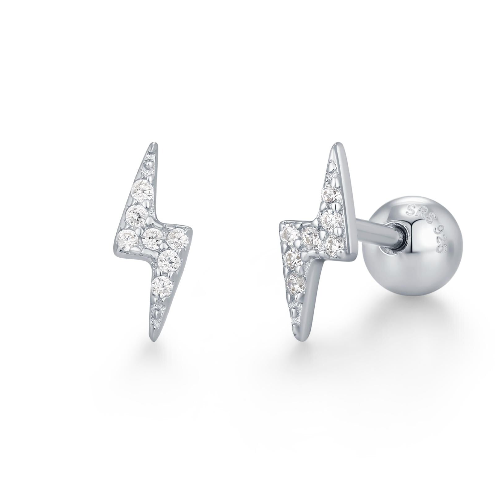 CZ Lightning Bolt Screw Back Earrings in Sterling Silver, Lightning Bolt Barbell Earrings, Silver, Gold and Rose Gold, Bolt Screwback