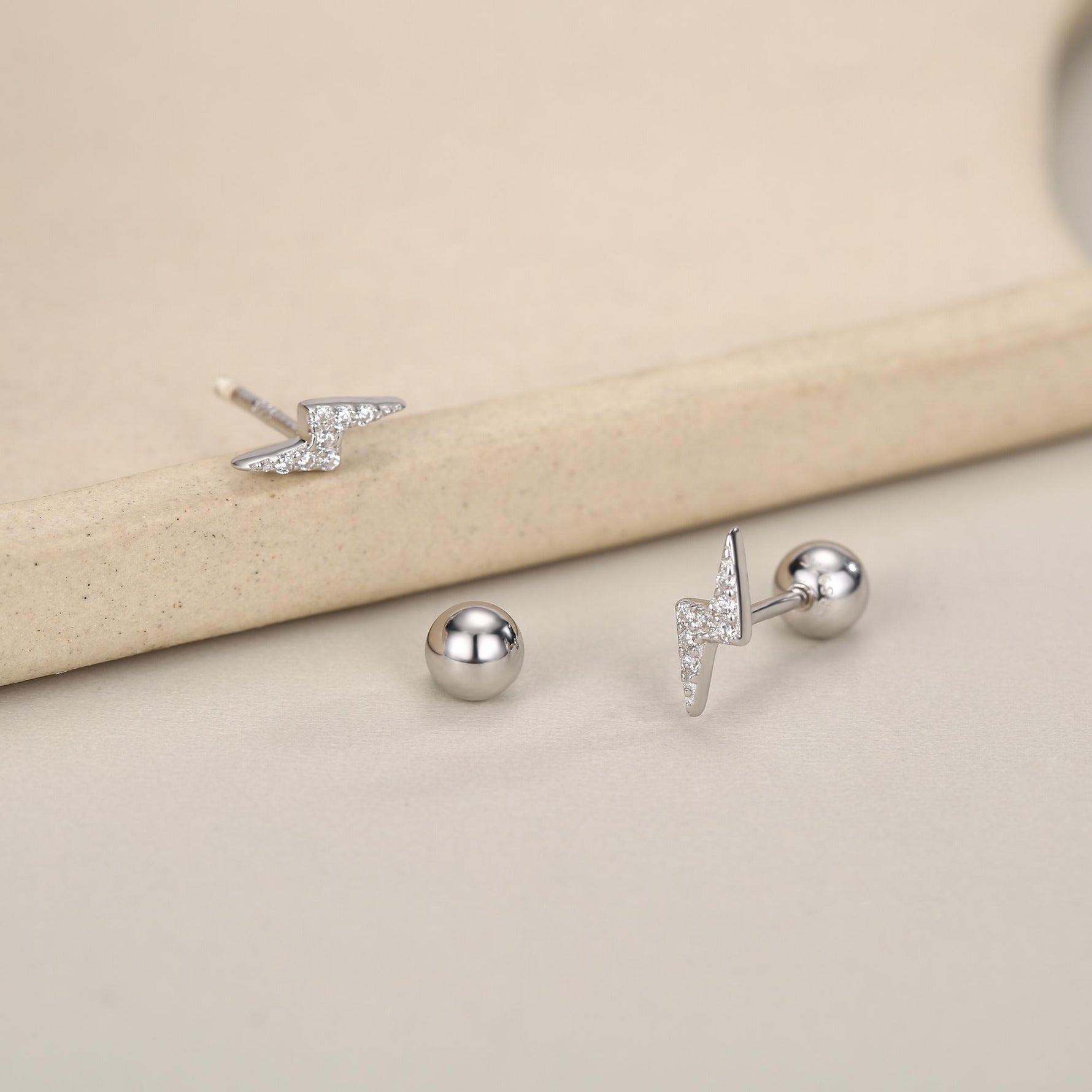 CZ Lightning Bolt Screw Back Earrings in Sterling Silver, Lightning Bolt Barbell Earrings, Silver, Gold and Rose Gold, Bolt Screwback
