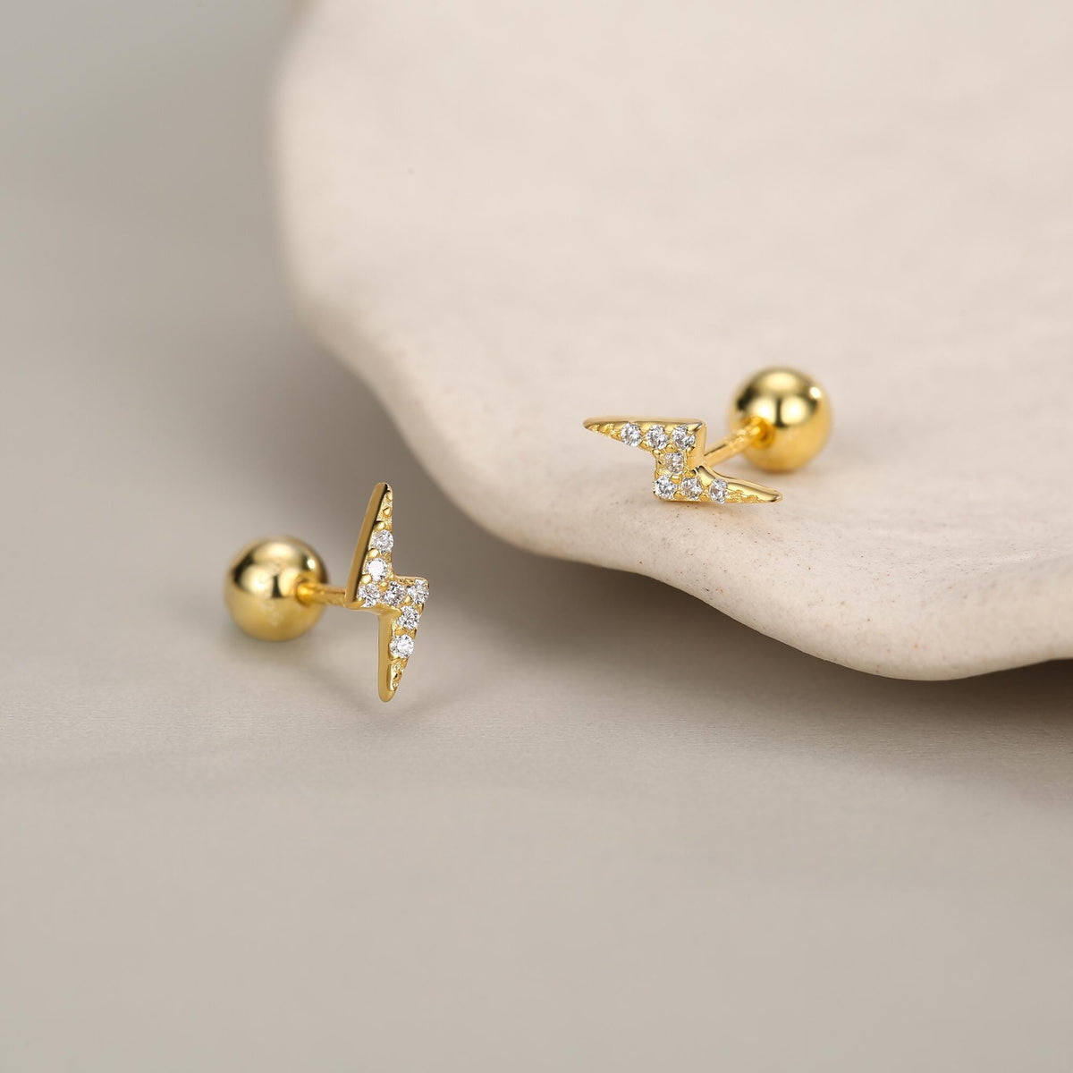 CZ Lightning Bolt Screw Back Earrings in Sterling Silver, Lightning Bolt Barbell Earrings, Silver, Gold and Rose Gold, Bolt Screwback