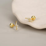 CZ Lightning Bolt Screw Back Earrings in Sterling Silver, Lightning Bolt Barbell Earrings, Silver, Gold and Rose Gold, Bolt Screwback