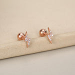 CZ Lightning Bolt Screw Back Earrings in Sterling Silver, Lightning Bolt Barbell Earrings, Silver, Gold and Rose Gold, Bolt Screwback