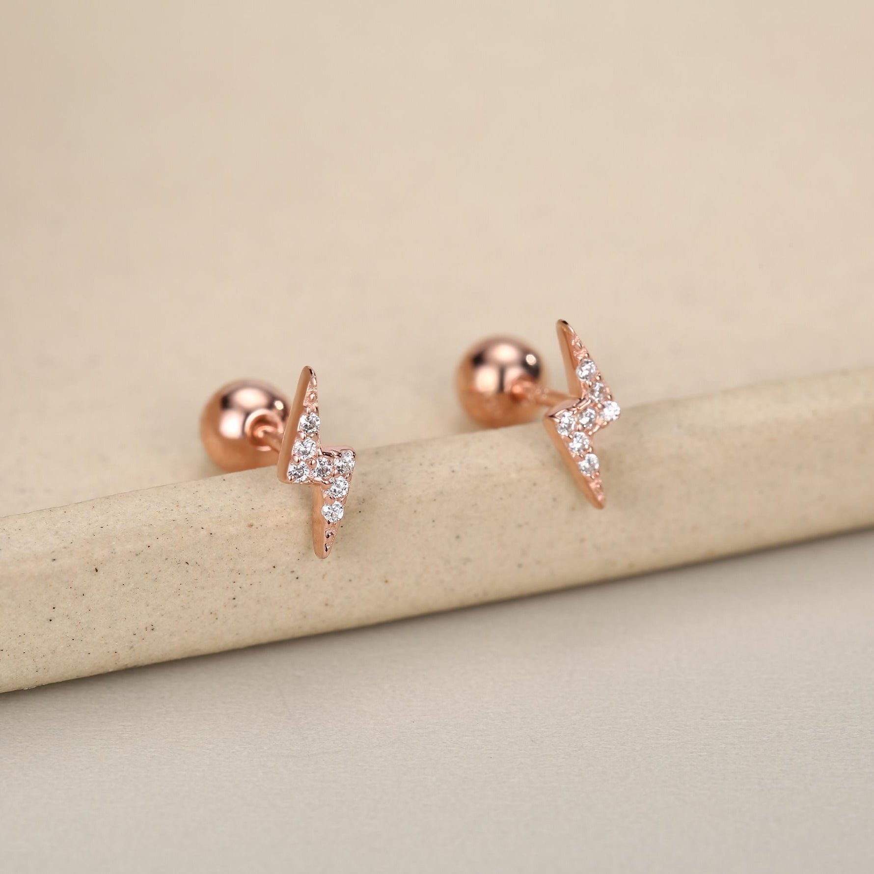 CZ Lightning Bolt Screw Back Earrings in Sterling Silver, Lightning Bolt Barbell Earrings, Silver, Gold and Rose Gold, Bolt Screwback