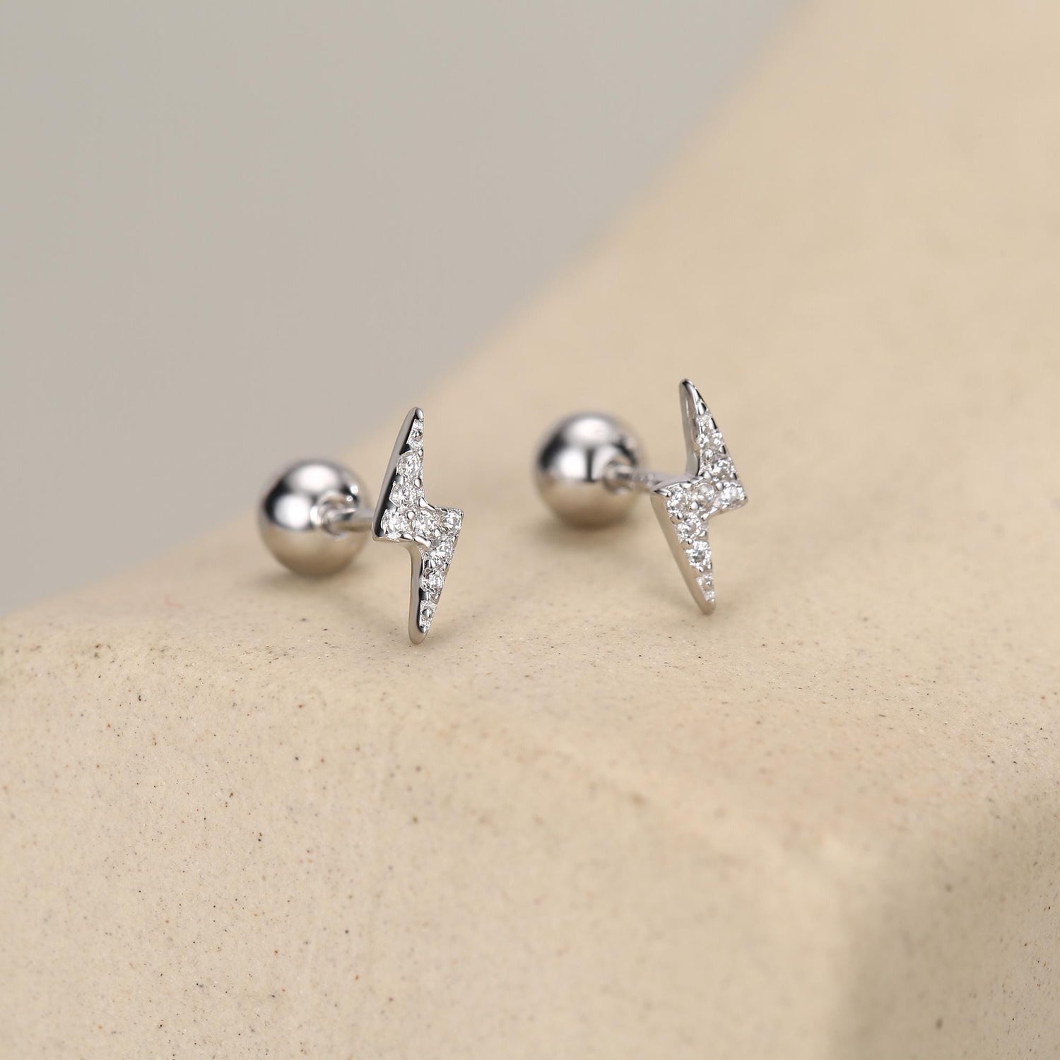 CZ Lightning Bolt Screw Back Earrings in Sterling Silver, Lightning Bolt Barbell Earrings, Silver, Gold and Rose Gold, Bolt Screwback
