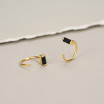 Black Baguette Cut CZ Huggie Hoop Earrings in Sterling Silver, Silver or Gold, Open Hoops, Pull-Through Threader Earrings,