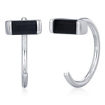 Black Baguette Cut CZ Huggie Hoop Earrings in Sterling Silver, Silver or Gold, Open Hoops, Pull-Through Threader Earrings,