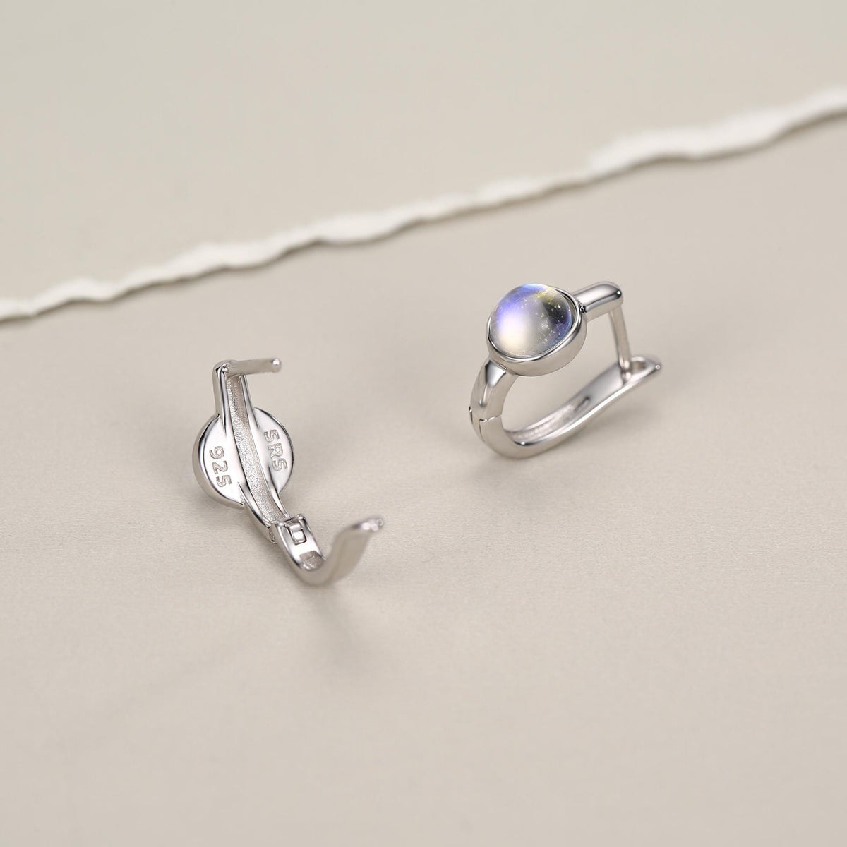 Moonstone Huggie Hoop Earrings in Sterling Silver, 5mm Moonstone Hoops, Moonstone Hoops, Simulated Moonstone Hoops