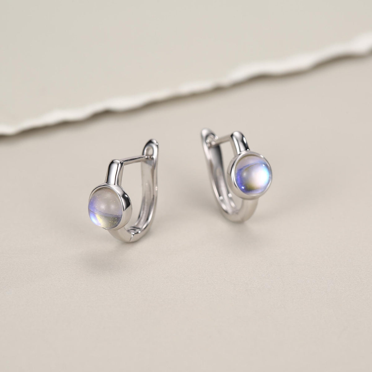 Moonstone Huggie Hoop Earrings in Sterling Silver, 5mm Moonstone Hoops, Moonstone Hoops, Simulated Moonstone Hoops