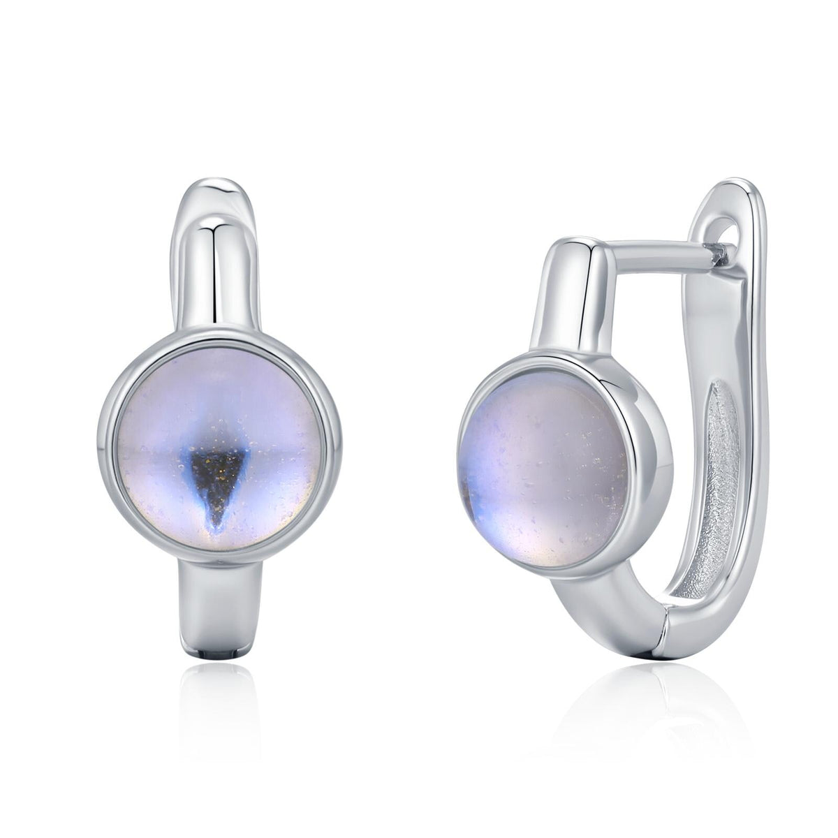 Moonstone Huggie Hoop Earrings in Sterling Silver, 5mm Moonstone Hoops, Moonstone Hoops, Simulated Moonstone Hoops