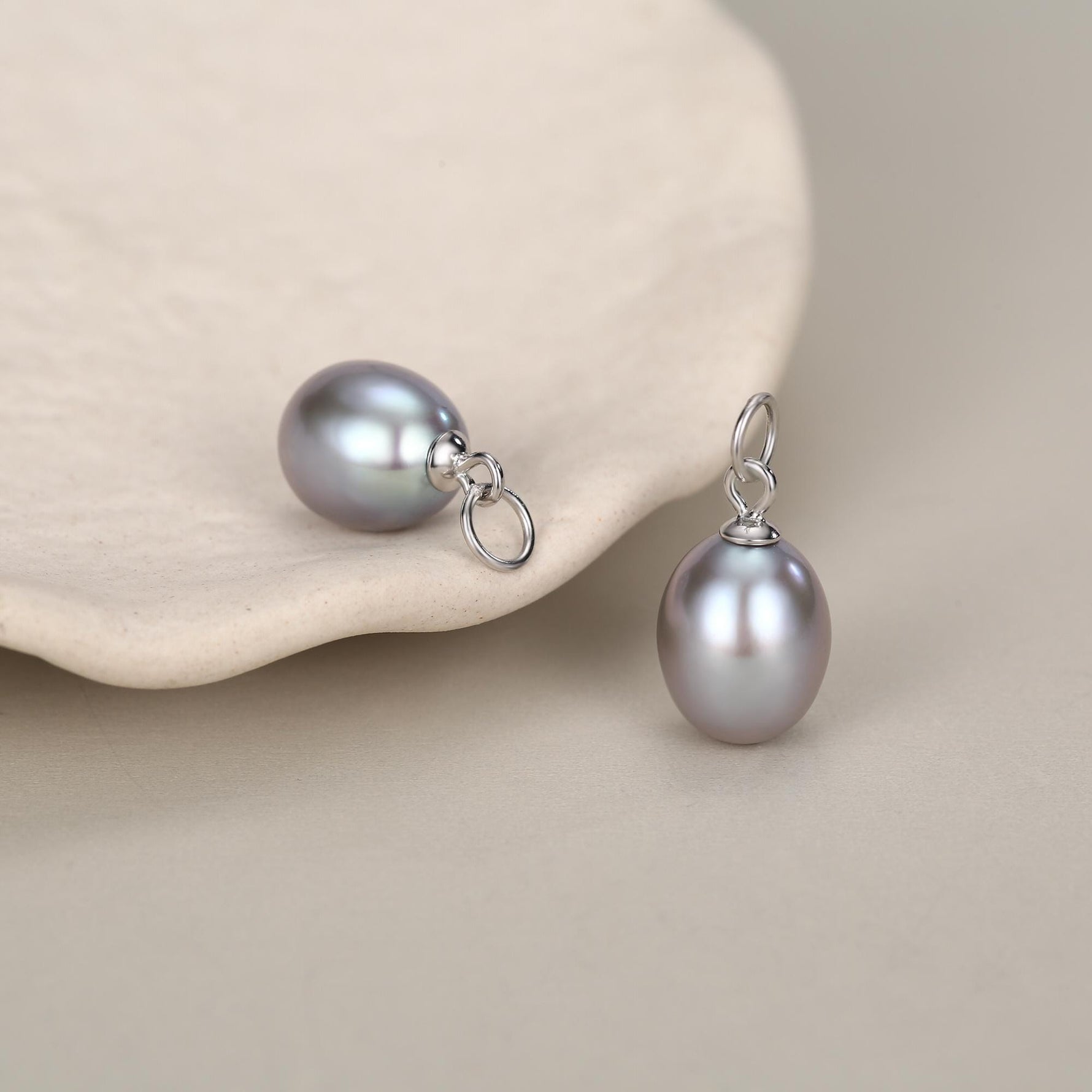 Natural Grey Freshwater Pearl Huggie Hoop Earrings in Sterling Silver