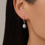 Natural Grey Freshwater Pearl Huggie Hoop Earrings in Sterling Silver