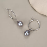 Natural Grey Freshwater Pearl Hoop Earrings in Sterling Silver
