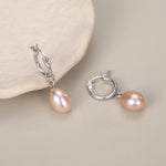 Natural Pink Freshwater Pearl Huggie Hoop Earrings in Sterling Silver