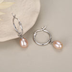 Natural Pink Freshwater Pearl Hoop Earrings in Sterling Silver