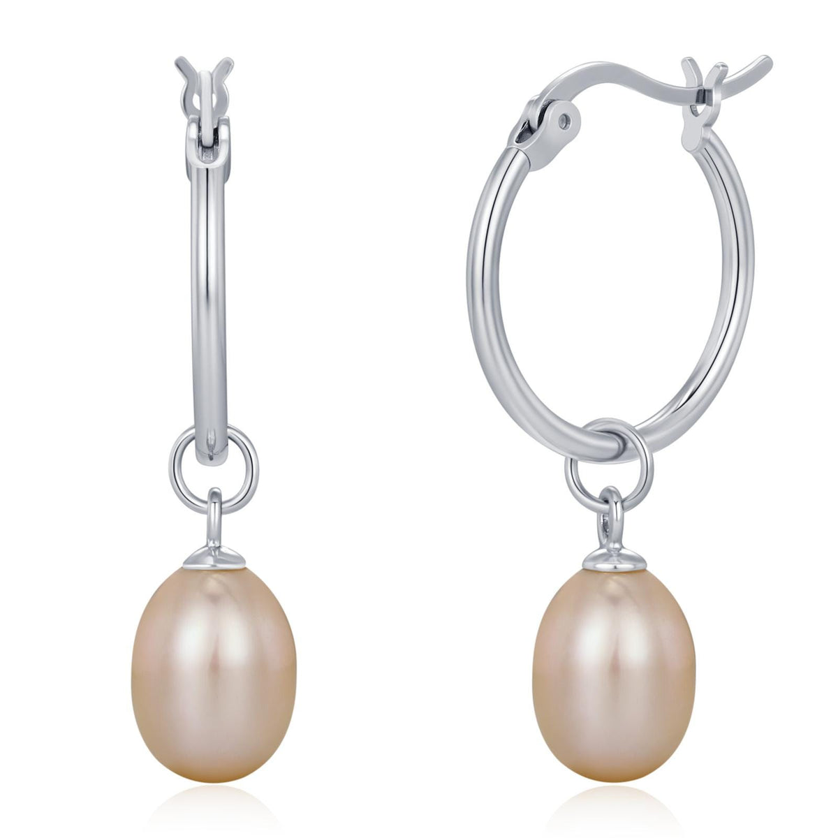 Natural Pink Freshwater Pearl Hoop Earrings in Sterling Silver