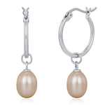 Natural Pink Freshwater Pearl Hoop Earrings in Sterling Silver