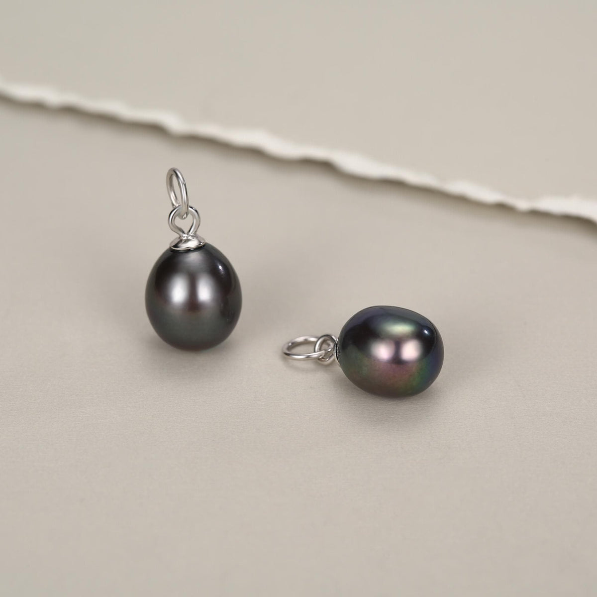 Natural Black Freshwater Pearl Huggie Hoop Earrings in Sterling Silver