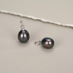 Natural Black Freshwater Pearl Huggie Hoop Earrings in Sterling Silver