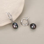 Natural Black Freshwater Pearl Huggie Hoop Earrings in Sterling Silver