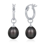 Natural Black Freshwater Pearl Huggie Hoop Earrings in Sterling Silver