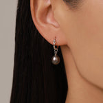 Natural Black Freshwater Pearl Huggie Hoop Earrings in Sterling Silver