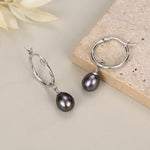 Natural Black Freshwater Pearl Hoop Earrings in Sterling Silver